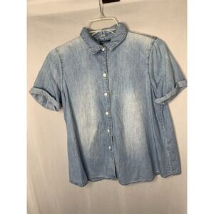 J.‎ Jill Denim XS Blue Chambray Short Sleeve Button coastal beachy old money
